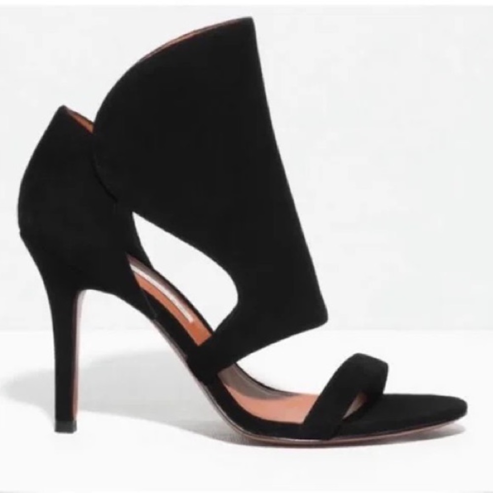 & other stories Black Suede Cut Out Strappy Black Sandal Heels - Picture 1 of 11